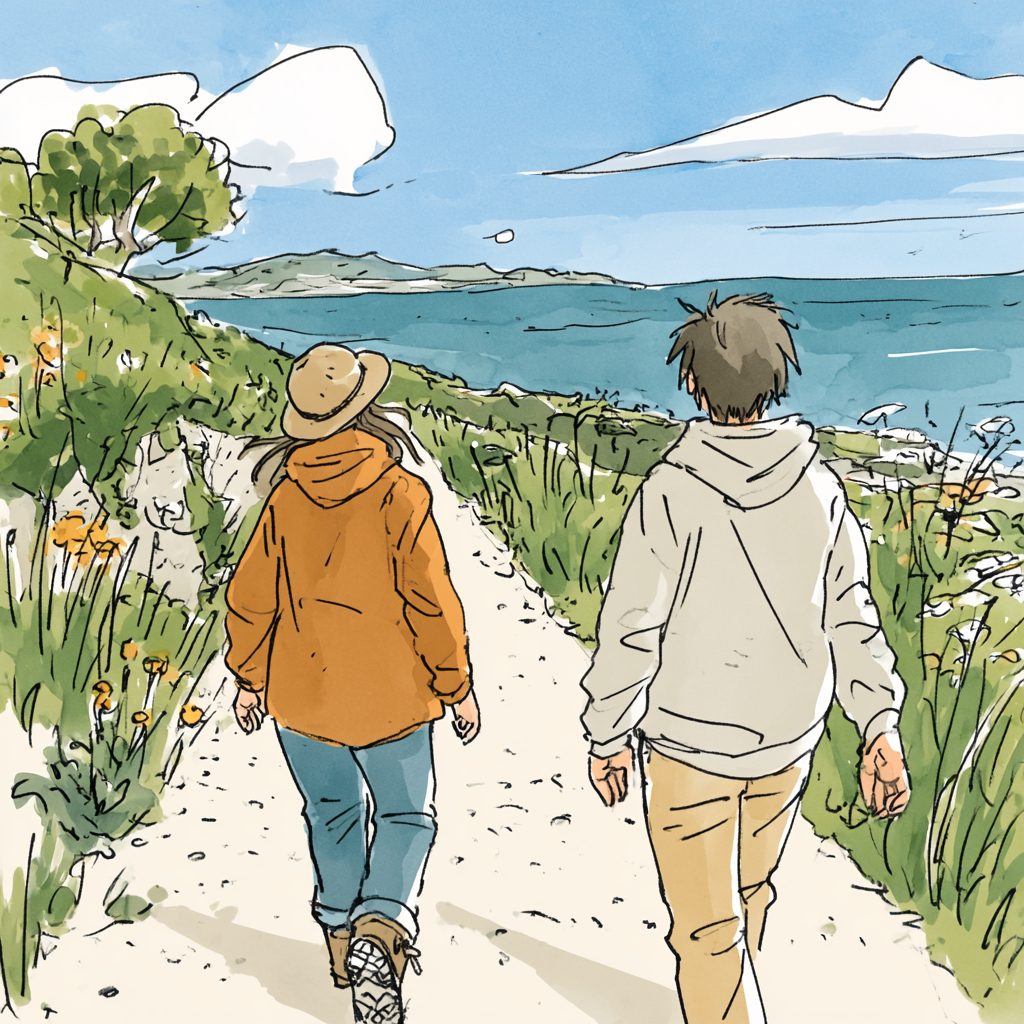 a couple walking the coast path illustrating couples counselling when one of us isnt sure